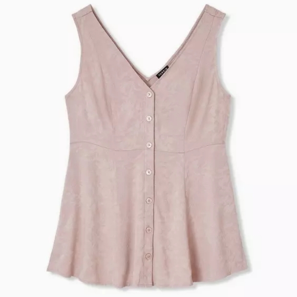 torrid Tops - Torrid Size 1 Taupe Jacquard Button Front Fit & Flare Peplum Top